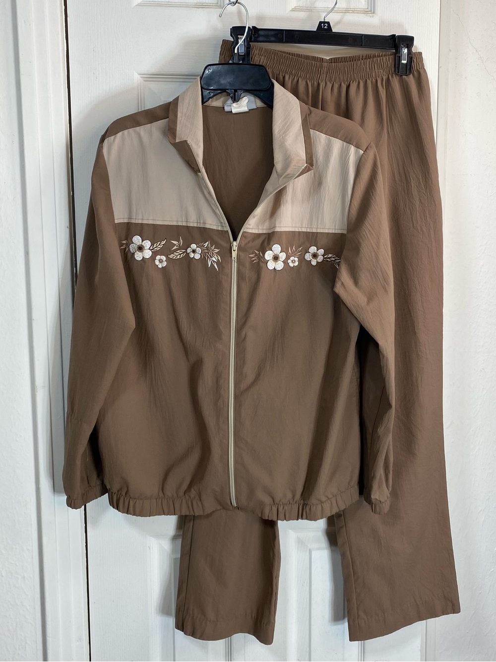Vintage Blair Embroidered Floral Tracksuit Jacket Pants Set Brown Med PT